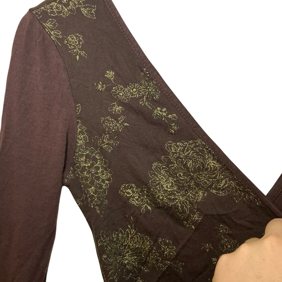 Y2K Brown Long Sleeve Top With Gold Print - Picture 4 of 4